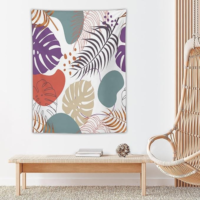 ICMOLYYENLO Tropical Green Leaves Tapestry, Exotic Leaves Beautiful Bedroom Wall Hanging, Floral Poster Blanket for Bedroom Living Room Dormitory Apartment 50x60 Inch