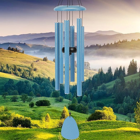 Wind-Chimes-Outdoor-Deep-Tone, Large Soothing Melodic Tones Mobile Windchimes, Wind Chimes for Outside, Memorial Wind Chime Best Gift for Mom Women Grandma Neighbors(32" Blue Coated Aluminum)