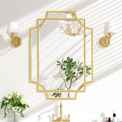 Bathroom Mirror for Wall Gold Farmhouse Wall Vanity Mirror for Over Sink Wood Framed Beveled Mirrors Deco（20 * 28IN/Gold）