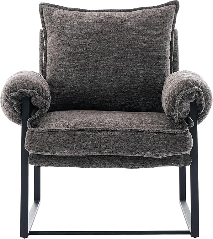 YISHENG Accent Chair with 6-Angle Adjustable Backrest, Chenille Fabric Living Room Chair Upholstered Lounge Chair, Modern Chair Cozy Reclining Chair for Reading Room, 1PC Gray