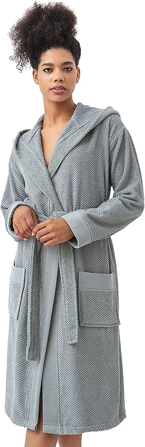 Organic Turkish Cotton Terry Hooded Kimono Bathrobe, Robe for Women