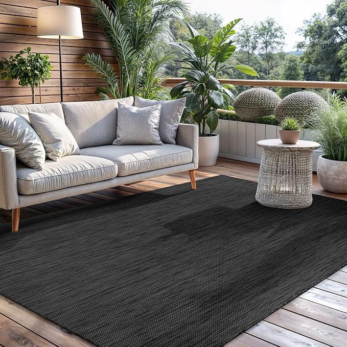 CAMILSON Outdoor Rug 8x10 Modern Area Rugs for Indoor and Outdoor Patios and Porches - Waterproof, Washable, Non-Shedding, Easy-to-Clean Outside Carpet (8 x 10, Solid - Dark Gray)