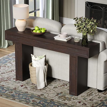 Rresyet 63 Inch Long Console Table, Sofa Table Behind Sofa, Wooden Entryway Table, Farmhouse Entryway Table for Entry, Hallway, Living Room (Cherry)