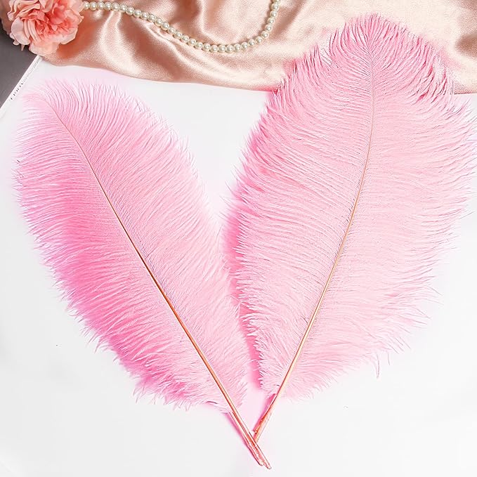 THARAHT 12PCS Ostrich Feathers Natural Bulk 14-16Inch(35-40cm) for Wedding Party Centerpieces Easter Gatsby Flower Arrangement and Home Decorate Ostrich Feathers,Pink