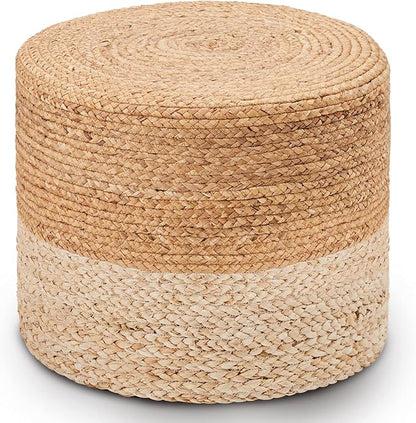 Wimarsbon 18'' Pouf Ottoman, Natural Braided Poof, Round Poufs, Rustic Handweave Lounge Pouffe, Boho Footrest Stool for Bedroom, Accent Table or Seat for Patio, Living Room