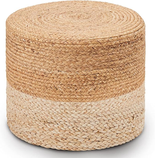 Wimarsbon 18'' Pouf Ottoman, Natural Braided Poof, Round Poufs, Rustic Handweave Lounge Pouffe, Boho Footrest Stool for Bedroom, Accent Table or Seat for Patio, Living Room