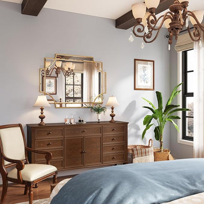 Kelly Miller Large Gold Decorative Mirror for Wall, 30"x40" Gold Bathroom Mirror Vanity Wall Mirror Rectangle Mirror Beveled for Master Bath Half Bath Living Room Bedroom Farmhouse Fireplace Hallway