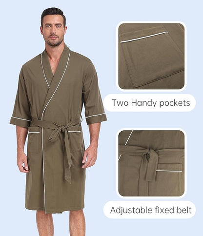CF Men's Robe Cotton Bathrobe Soft Short Sleeve Bath Robes Shower Robe for Spa Soft Kimono Lightweight Sleepwear with Pockets