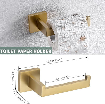 Brushed Gold Bathroom Towel Bar Sets Premium Stainless Steel 4-Piece Bathroom Hardware Set Wall Mounted Square Bathroom Accessories Kit