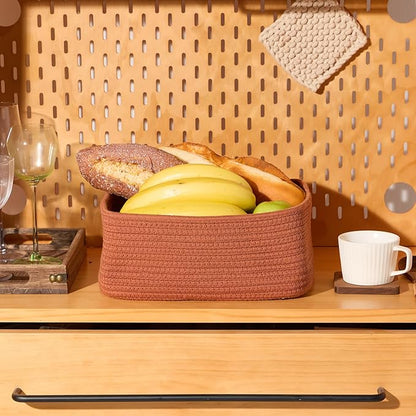 Small Storage Baskets for Organizing | Closet Organizer Bins | Shelf Toy Basket | Woven Rope Baskets | Cube Decorative Box | Shallow Basket | 11.5x7.5x4.7” | 3 Packs Oxide Red