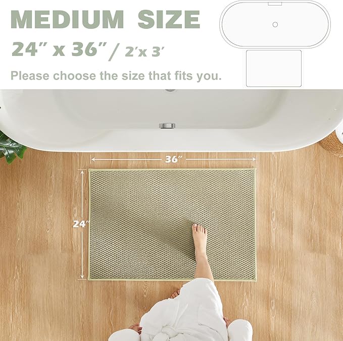 Bathroom Rugs Non Slip Washable, Super Absorbent Thin Bath Mat Quick Dry Low Pile Bathroom Rug, Sage 24"x36"