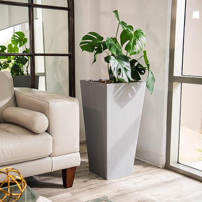 XBrand Modern 30-Inch Tall Square Planter, Tapered, Perfect for Indoor & Outdoor, Patio Decor, Set of 2, Gray