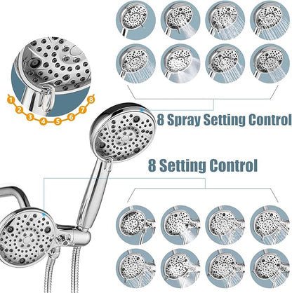Aolemi Tub Shower Faucet Set with Tub Spout Rain Shower Head System Shower Trim Kit Pressure Rough-in Valve Included ABS 8 Setting Dual Shower Head and Handheld Spray Polish Chrome