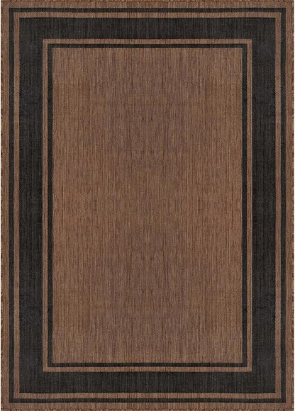 Beverly Rug Outdoor Rug 6x9 Modern Bordered Area Rugs for Indoor and Outdoor Patio Deck Porch Garden Waterproof Weather Sun Resistant Washable Outside Carpet (6 x 9 Gold)