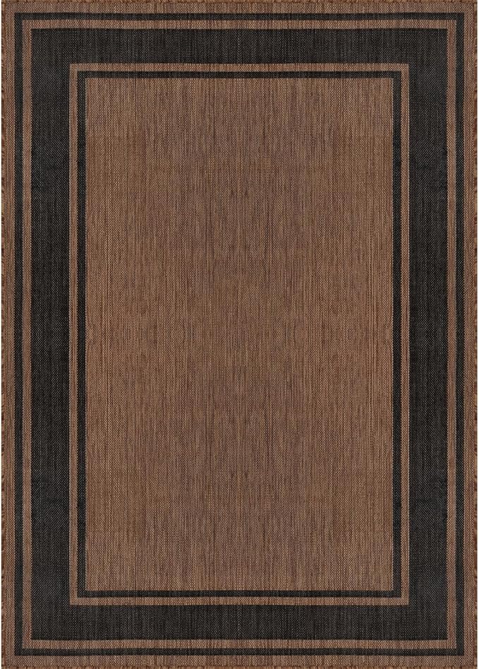 Beverly Rug Large Outdoor Rug 10x14 Modern Bordered Area Rugs for Indoor and Outdoor Patio Deck Porch Garden Waterproof Weather Sun Resistant Washable Outside Carpet (10 x 14 Gold)