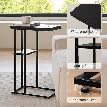 Yoobure C Shaped End Table, Side Table for Couch and Bed, Small Side Table for Small Spaces, Living Room, Bedroom, Rustic Snack Table
