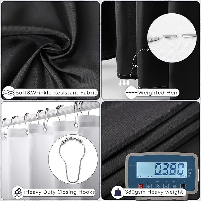 Bathroom Accessory Set – Bathroom Sets with Shower Curtain, Black Ombre Waterproof Shower Curtain with Stainless Steel Hooks, Bathroom Accessories Set with Shower Curtain Set for Home Decor
