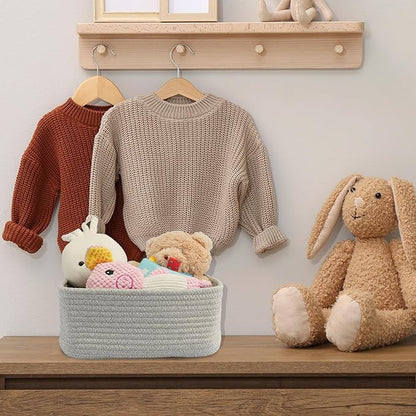 Small Woven Storage Baskets 12“X8”X5“ Decorative Rope Bins for Organizing Shelves, Closets, and Toys, Empty Gift Baskets, Cute Organizer Basket for Home and Office (grey, regular)