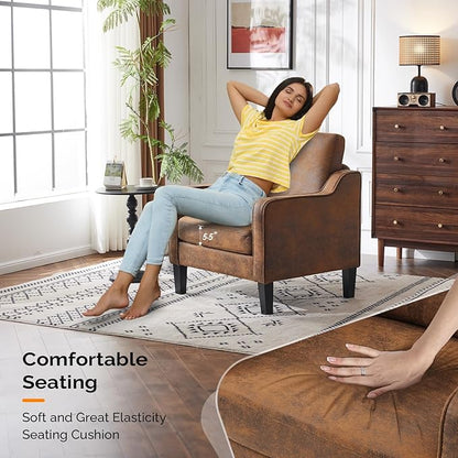 VINGLI Accent Chair for Living Room Chairs Rustic Reading Chair for Bedroom Scooped Arm Chair Mid Century Modern Accent Chairs Upholstered Comfy Chair for Apartment, Waiting Room