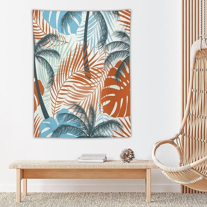 ICMOLYYENLO Palm Leaf Tapestry Wall Hanging, Tropical Leaves Plant Jungle Green Hawaiian Art Home Decor for Guest Bedroom Living Room Dormitory 60x80 Inch
