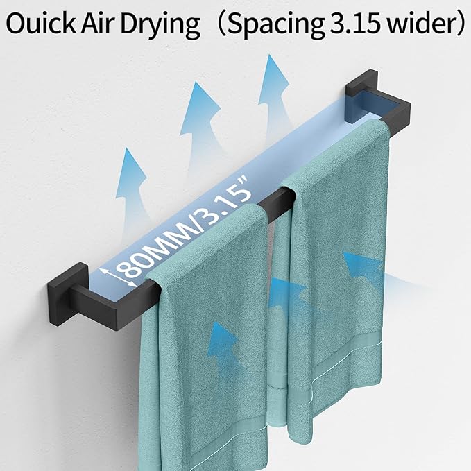 Bathroom Towel Bar,24 Inch Towel Racks for Bathroom Wall Mounted,Stainless Steel Towel Rail Hanger for Wall,Matte Black Towel Holder for Wall, Kitchen(2 Pack)