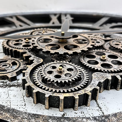 HOIBAI Large Wall Clock Clocks for Living Room Decor Oversized 30 Inch Wall Decor Farmhouse Vintage Rustic Industrial Roman Big Chic Home Decor Wall Clock for House Bedroom, Moving Gears Clock