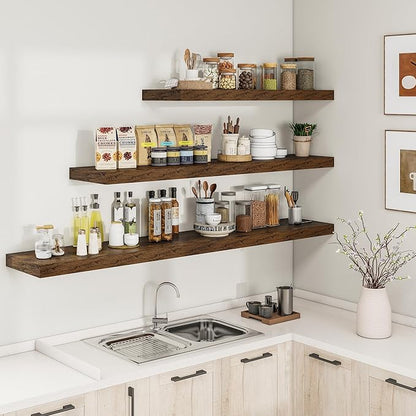 RICHFOCUS 72Inch Floating Shelves for Wall 1 Pack Shelves for Bedroom|Kitchen|Bathroom Wall Mounted Rustic Wood Floating Shelf with Invisible Brackets for Books|Storage|Decor, Rustic Brown