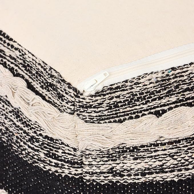 REDEARTH · Tufted Pouf Ottoman with Filler Textured Storage Cube Bean Bag Pouffe Footrest for Living Room, Bedroom, Nursery, Kidsroom; 100% Cotton (17.5"X17.5"X17.5", Char Delineate Black)