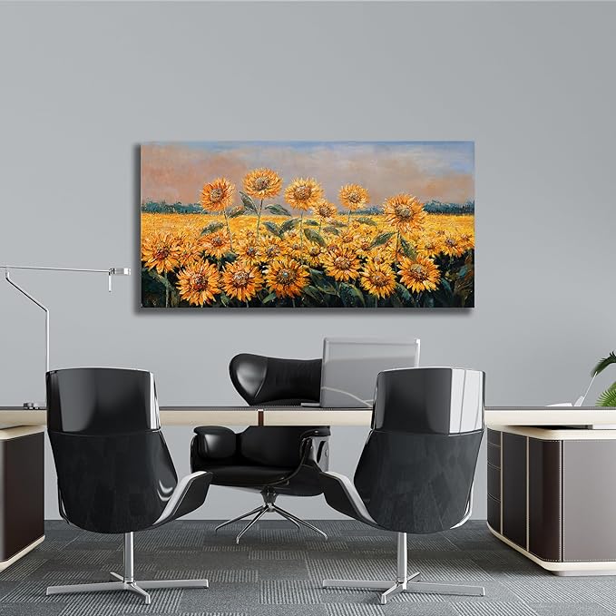Yuaxker Sunflower Flower Wall Art Modern Yellow floral Canvas Painting Positive Trendy Wall Decor Artwork for Living Room Bedroom Dining Room Office Home Decor 24x48inch