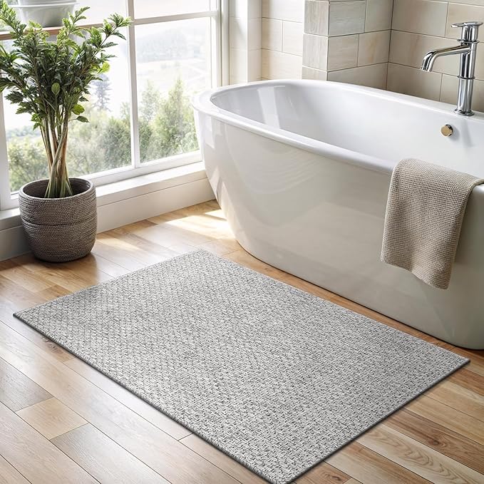 CAMILSON Easy Jute Rug 2x3, Indoor Outdoor Gray Color Farmhouse Area Rugs for Living Room and Kitchen Rug, Solid Boho Woven Design, Easy-Cleaning, Washable Outside Carpet Alfombras (2 x 3)