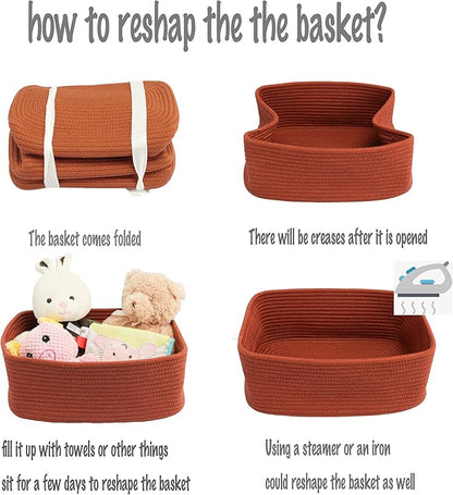Small Woven Storage Baskets 12“X8”X5“ Decorative Rope Bins for Organizing Shelves, Closets, and Toys, Empty Gift Baskets, Cute Organizer Basket for Home and Office (rustic, regular)