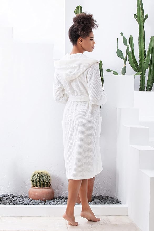 Organic Turkish Cotton Terry Hooded Kimono Bathrobe, Robe for Women