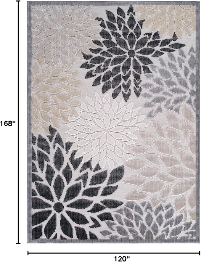 Beverly Rug Outdoor Rug 10x14 Large Modern Floral Tropical Area Rugs for Indoor and Outdoor Patio Easy to Clean Non Shedding Living Room Porch Garden Washable Outside Carpet (10 x 14 Beige)