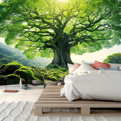 FENDROM Nature Green Big Tree Wall Tapestry Landscape Forest Mountains Sunshine Through Tree of life 3D Print Wall Art for Bedroom Living Room Dorm Decor