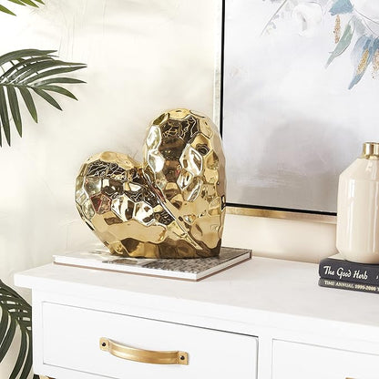 Deco 79 Porcelain Heart Sculpture, 8" x 3" x 8", Gold (Pack of 12)