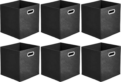 Amazon Basics Collapsible Cube Storage Organizer Bins, 6-Pack, 10.5 x 10.5 x 11 inches, Black
