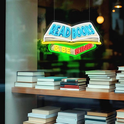 SELICOR Read Books & Be Kind Neon Signs for Wall Decor-Teacher Appreciation Gift,Adjustable LED Book Neon Light Up Sign for Reading Room Study Room Classroom Bookstore Library Museum Cafe Bedroom