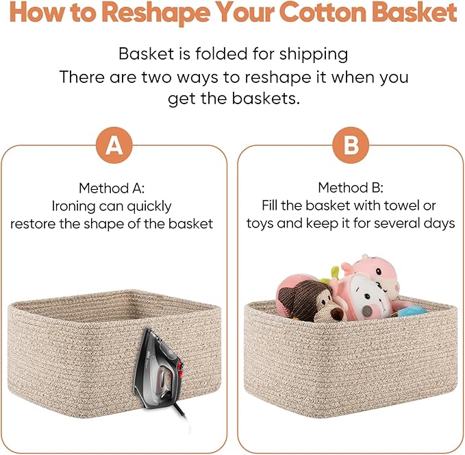 OIAHOMY 4 Pack 14.17*11.02*6.3IN Storage Baskets for Organizing Shelves, Woven Rope Baskets for Organizing Books, Clothes, Decorative Basket for Living Room, Nursery, Bedroom, Gift Basket, Brown