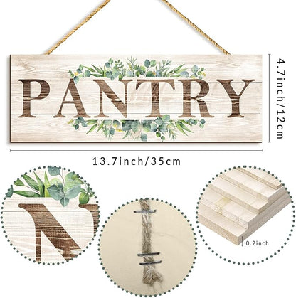 Pantry Sign Wall Decor, Pantry Wall Art with Plant Print, Rustic Farmhouse Wall Hanging Plaque Home Kitchen Decorative Pantry, 4.7 x 13.7 inches