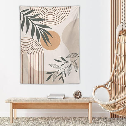 Abstract Boho Tapestry, Mid Century Tropical Tree Leaves Modern Geometric Arch Bohemian Botanical Tapestry, Home Aesthetic Wall Hanging Art Decor for Living Room Bedroom Dormitory 60x60 Inch