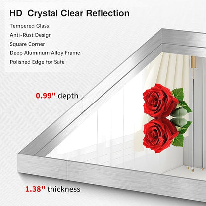 Silver Bathroom Mirror, 36x48 Inch Rectangular Deep Frame Mirror, Large Wall Mounted Bathroom Vanity Mirror Over Sink for Bedroom,Restroom, Living Room, Hangs Vertically or Horizontally