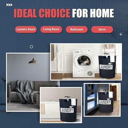 Caroeas Super Large 150L Laundry Basket Pro, Waterproof Laundry Hamper, Collapsible Laundry Basket Easy Storage, Clothes Hamper Stands Up Well, Laundry Bag with Padded Handles (Black)