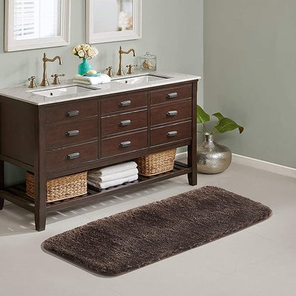 Suchtale Large Extra Soft and Absorbent Shaggy Bath Mat - 24 x 60, Brown - Machine Washable Microfiber Non Slip Luxury Bathroom Floor Mat
