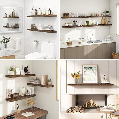 36 Inches Floating Shelves for Wall, 9.3" Deep Long Floating Shelves Set of 2, Large Display & Storage Shelf, Wall Shelf for Bathroom Bedroom Living Room Kitchen Office, Rustic Brown