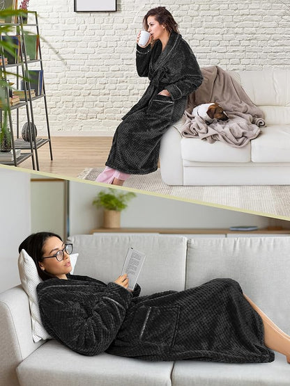 PAVILIA Women Plush Fleece Robe, Soft Textured Bathrobe, Lady Cozy Spa Long Robe