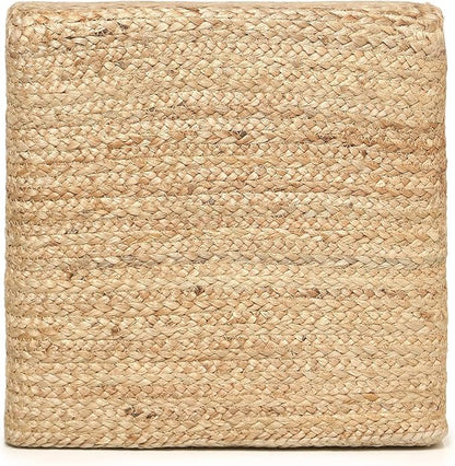 REDEARTH · Cube Pouf Foot Stool Ottoman - Jute Braided Pouffe Poof Accent Sitting - Set of 2 Footrest for The Living Room, Bedroom, Nursery, Patio, Lounge, Office - 14.5”x14.5”x16” - Natural