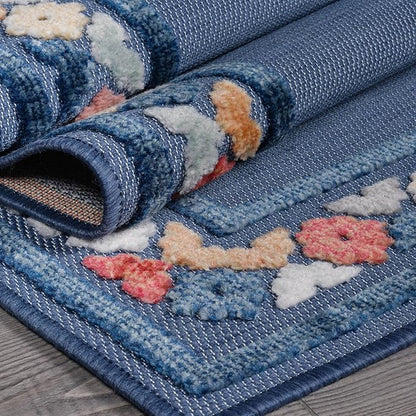 Beverly Rug Outdoor Rug 8x10 Modern Bordered Area Rugs for Indoor and Outdoor Patio Easy to Clean Non Shedding Living Room Porch Garden Washable Outside Carpet (8 x 10 Blue)