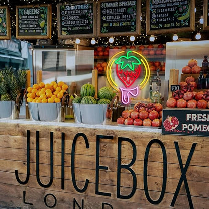 Strawberry Neon Sign USB Powered Sweet Fruit Led Light Up Sign Dimmable Funny Neon Light Wall Decoration for Home Kitchen Fruit Market Dessert Shop Farmhouse Restaurants