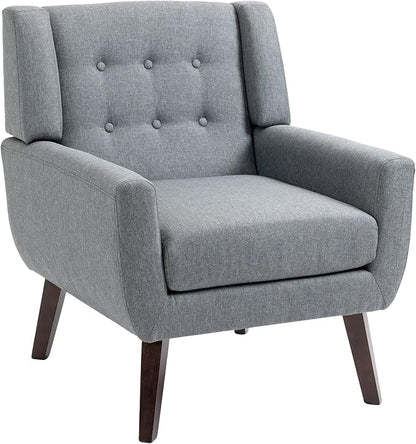 UIXE Accent Chair, Modern Upholstered Armchair in Fabric for Living Room, Comfy Club Arm Chairs Single Sofa Button Tufted Bedroom Reading Seat - Gray, Set of 4