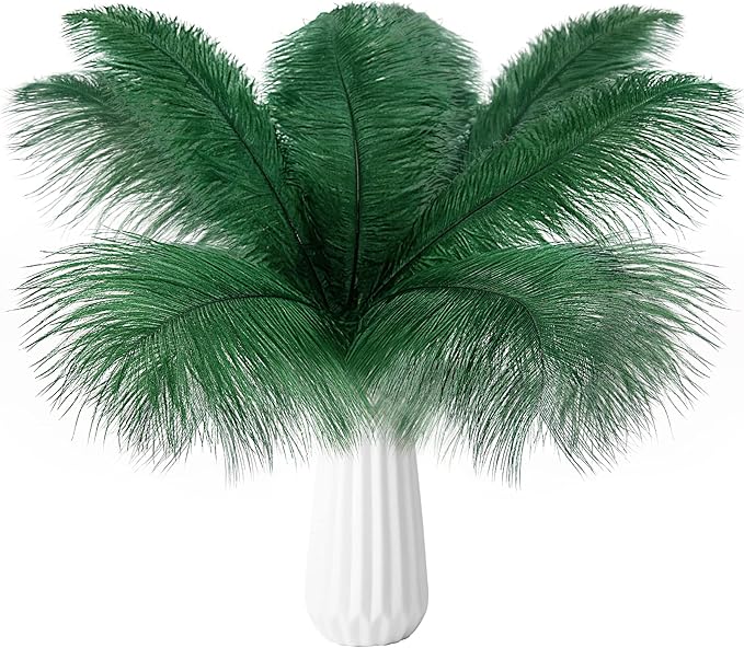 THARAHT Blackish Green Ostrich Feathers 12pcs Natural Bulk 10-12Inch 25cm-30cm for Crafts Wedding Party Centerpieces Mardi Gras Decoration Feather